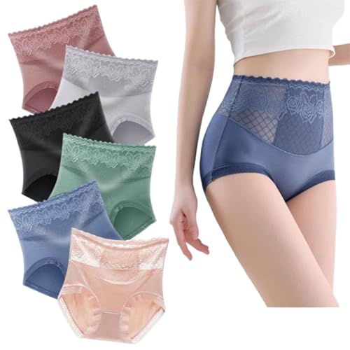 TJDKKYH Lacyfit – Seidiger Komfort, hohe Taille, Hüftstraffung, seidig und bequem, hohe Taille, Hüftlifting, Spitzenunterwäsche (6 Farben, 6 Stück, L (50–60 kg)) von TJDKKYH