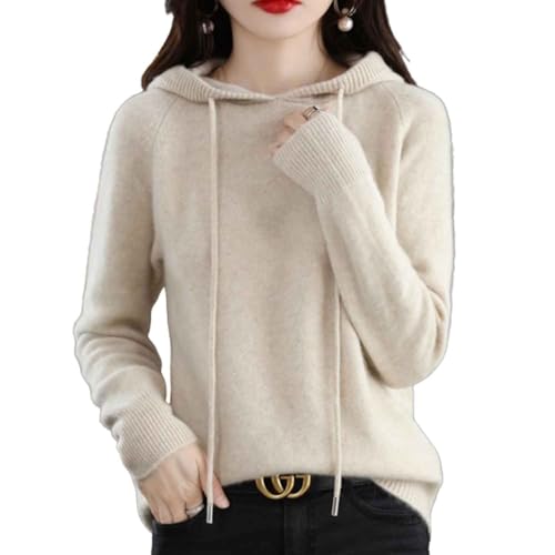 TJDKKYH Pull à Capuche en Cachemire Pour Femme, Pull à Capuche à Manches Longues 100% Cachemire Pour Femme (L,Beige) von TJDKKYH