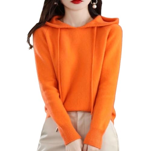 TJDKKYH Pull à Capuche en Cachemire Pour Femme, Pull à Capuche à Manches Longues 100% Cachemire Pour Femme (M,Orange) von TJDKKYH