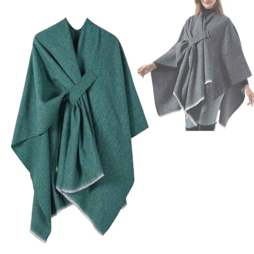 TJDKKYH Wickel-Cardigan mit Schal-Vorderseite, stylischer Poncho-Umhang für Damen, weicher Cardigan mit Schal-Vorderseite (One Size,Green) von TJDKKYH