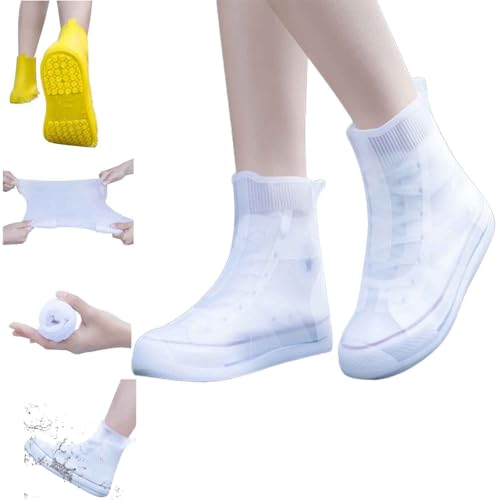 TJDKKYH wasserdichte rutschfeste Schuhüberzüge, verdickte rutschfeste Schuhüberzüge, wiederverwendbar und faltbar (XL,White) von TJDKKYH