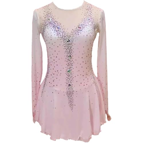 TJDWPRRD Eisfigur Skaten Kleid Für Mädchen Elastisch Gymnastik Leistung Kostüm Langarm Rollschuh Kleidung Ballett Gymnastik Wettbewerb Aktivkleidung,Rosa,L von TJDWPRRD