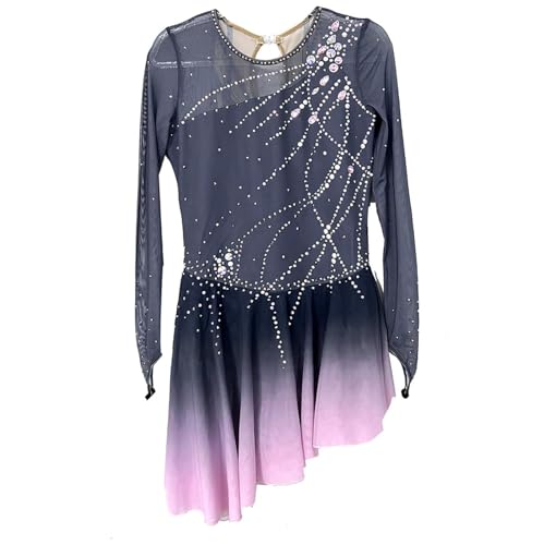 TJDWPRRD Eiskunstlauf Kleid, Strass EIS Skaten Leistungswettbewerb Kleidung Im Freien Rollschuh Trainingsanzug Gradient Mädchen Ballett Gymnastik -Trikots,Grau,15_16Years von TJDWPRRD