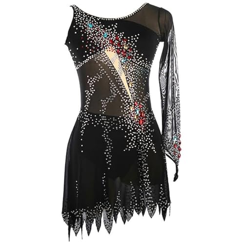 TJDWPRRD Handgefertigt Eisfigur Skaten Kleid Strass Ballett Gymnastik Tanzkleidung Kristall Rollschuh Trainingsanzug Damen Wettbewerb Gymnastik Uniform,Schwarz,4_6Years von TJDWPRRD