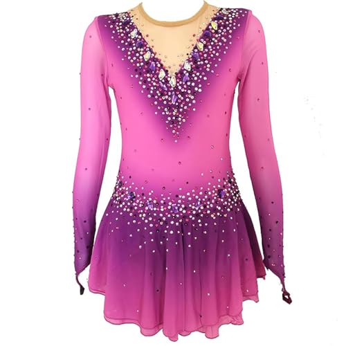 TJDWPRRD Handgefertigt Eislauf Kleid Hohe Elastizität Rollschuhe Wettbewerb Rock Strass Eiskunstlauf Kleidung Halofärben Rhythmisch Gymnastik Trikots,Lila,11_13Years von TJDWPRRD