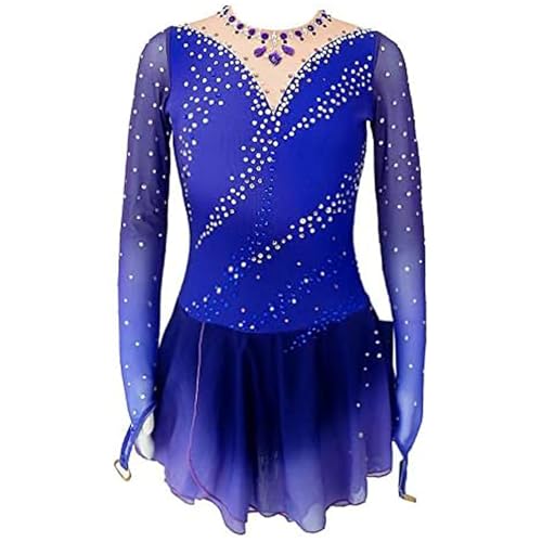 TJDWPRRD Handgefertigt Mädchen Eisfigur Skaten Leistung Kleid Frauen Skatewettbewerb Kostüme Ballett Gymnastik Aktivkleidung Strass Rollschuh Ausbildung Rock,Blau,15_16Years von TJDWPRRD