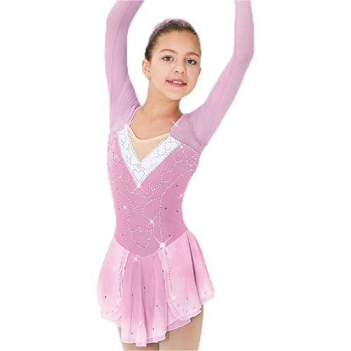 TJDWPRRD Mädchen Eiskunstlauf Wettbewerb Kleid Damen Professional Eislauf Kleidung Kristall Gymnastik Ballettrock Ballett Rhythmisch Gymnastik Trikots,Rosa,4_6Years von TJDWPRRD