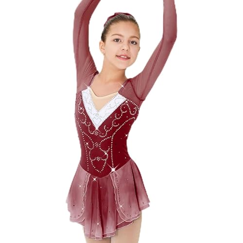 TJDWPRRD Mädchen Eiskunstlauf Wettbewerb Kleid Damen Professional Eislauf Kleidung Kristall Gymnastik Ballettrock Ballett Rhythmisch Gymnastik Trikots,Rot,15_16Years von TJDWPRRD