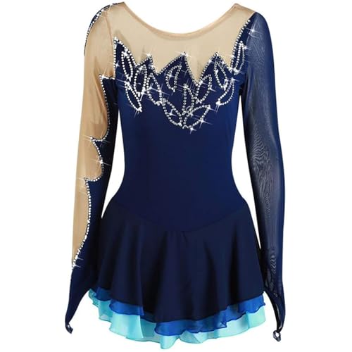 TJDWPRRD Mädchen Eislauf Kleid Langarm Kristall Eiskunstlauf Rock Im Freien EIS Tanzen Leistungskleidung Damen Wettbewerb Gymnastikuniform,Blau,M von TJDWPRRD