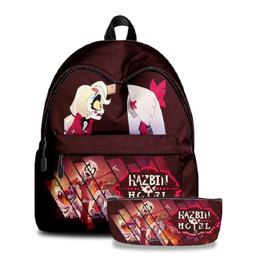 TJOS Hazbin Hotel Anime Bedruckter Rucksack Federmäppchen Set Jungen Mädchen Umhängetasche, Farbe 13, Taschen-Set von TJOS