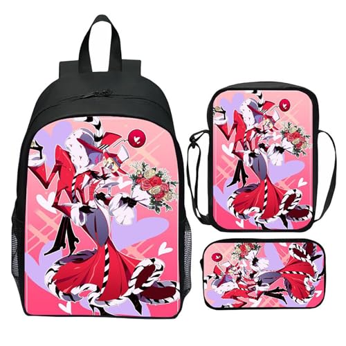 TJOS Hazbin Hotel Anime Print Rucksack Set, Jungen und Mädchen Mode Große Kapazität Schüler Schultasche, Farbe-2, Tasche von TJOS