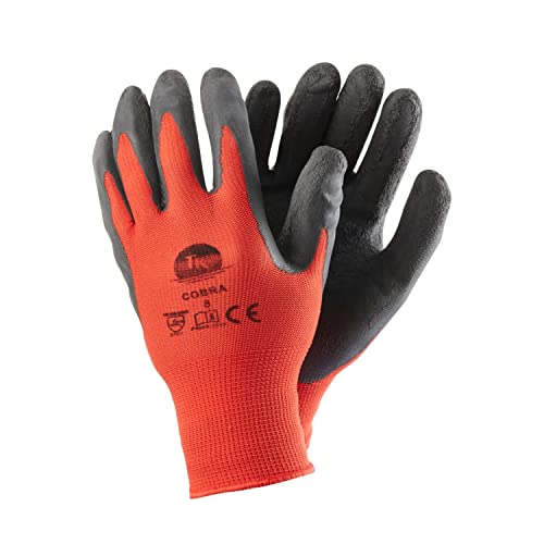 TK Cobra Arbeitshandschuhe 1x Paar Wasserdicht Mechanikerhandschuhe Gartenhandschuhe Latexhandschuhe Gartenarbeit Latexbeschichtet Handschuhe Schutzhandschuhe (1, 7), Schwarz/rot von TK Gloves