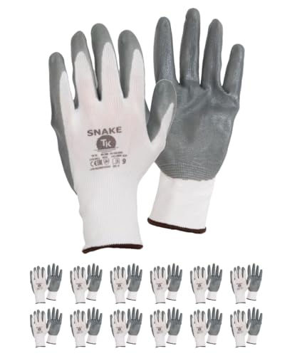 TK Gloves SNAKE/Schützender Polyesterhandschuh Nitrilbeschichtet/Größe 8, 12 Paar/Grau Weiß/Montagehandschuhe/Handschuhe Arbeitshandschuhe/Schutzhandschuh aus Nitril/Dünnes Flexibles TK Gloves SNAKE/Schützender Polyesterhandschuh Nitrilbeschichtet/Größe 8, 12 Paar/Grau Weiß/Montagehandschuhe/Handschuhe Arbeitshandschuhe/Schutzhandschuh aus Nitril/Dünnes Flexibles von TK Gloves