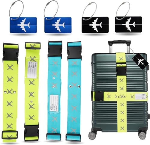 XXL Set 12x Kofferband & 12x Kofferanhänger - Koffergurt besonders auffällig - Gurtband inkl. Namensschild für Koffer & Gepäck - Luggage Strape von TK Gruppe Timo Klingler
