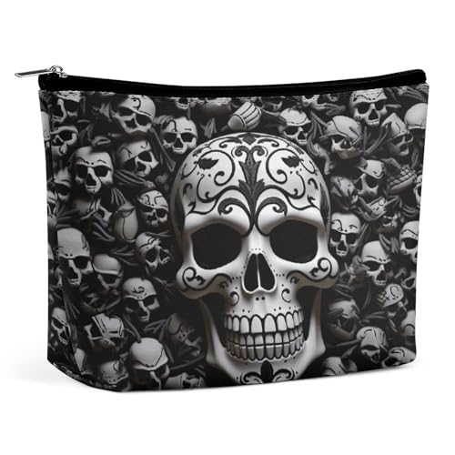 TKJMCSW Kosmetiktasche mit Totenköpfen für Damen und Herren, wasserdicht, Reise-Kulturbeutel, große Kapazität, Make-up-Tasche, PU-Leder, niedliche Make-up-Tasche, tragbare Reisetasche für TKJMCSW Kosmetiktasche mit Totenköpfen für Damen und Herren, wasserdicht, Reise-Kulturbeutel, große Kapazität, Make-up-Tasche, PU-Leder, niedliche Make-up-Tasche, tragbare Reisetasche für von TKJMCSW