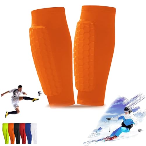 TKNIBEEN Ski Shin Guards, Frost Armours Ski Shields, Ski Shin Pads, Shin Defender Shin Guards,Breathable Elastic Anti-Collision Leggings for Skiing and Ski Guard Socks (orange, XL) von TKNIBEEN