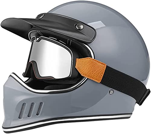 Motorrad-Integralhelm, Motorrad-Offroad-Crosshelme, Full-Face-Set, Herren- Und Damen-Motorradhelm Mit Visier, Dunkler Retro-Stil, DOT/ECE-Zertifiziert CX,M (57-58CM) von TKTTBD