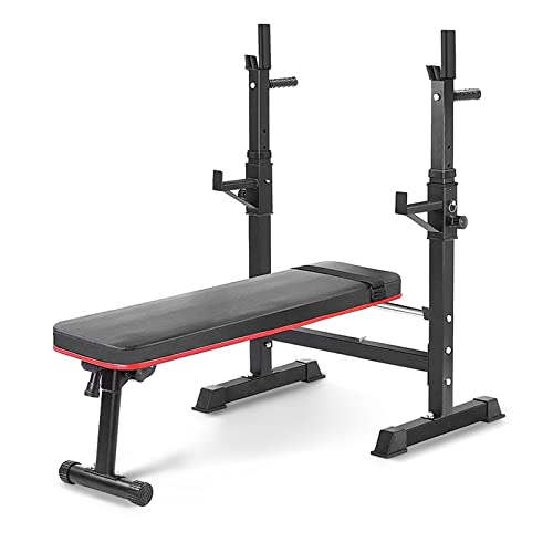 Hantelbank mit verstellbarer Langhantelablage, klappbare Hantelbank, für Kniebeuge Bankdrücken Rumpfbeuge belastet 200kg, Fitness u. Krafttraining | Weight Bench for Home Workout von TLGREEN