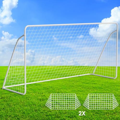 Fußballtor Set - 365x182x120 cm Fußballnetztor für den Hinterhof, Großes Fußballtor für Kinder & Erwachsene - mit wetterfestes & standfestes engmaschigem Netz - Fussballtore für den Garten oder Park von TLSUNNY