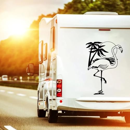 TNXPYXI Großer Flamingo am Strand Sonnenuntergang Camping RV Truck Aufkleber Aufkleber Palme Natur Caravan Wohnmobil Auto Vinyl Dekor von TNXPYXI