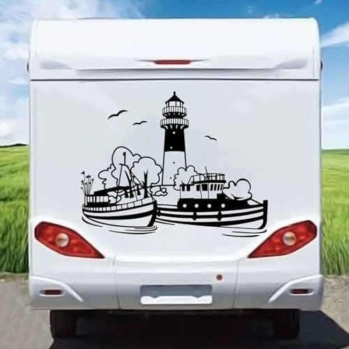 TNXPYXI Großer Leuchtturm Büsum mit Hafen Camper Rv Autoaufkleber Ozean Meer Reise Abenteuer für Wohnmobil Caravan Vinyl Dekor von TNXPYXI