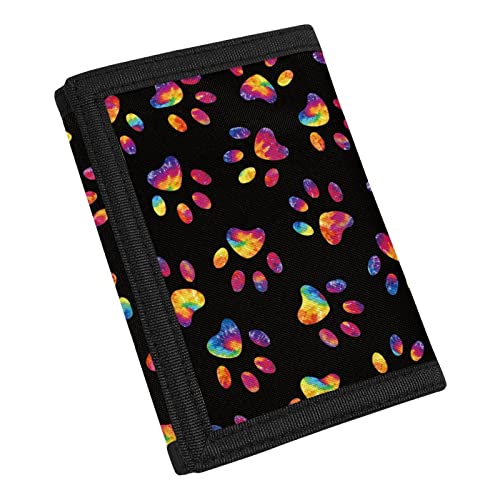 TOADDMOS Benutzerdefinierte Druck Neuheit Brieftasche für Teens Kinder Jungen Mädchen,Schlanke RFID Trifold Brieftaschen Geldbörse, Tie Dye Hundepfote, Einheitsgröße von TOADDMOS