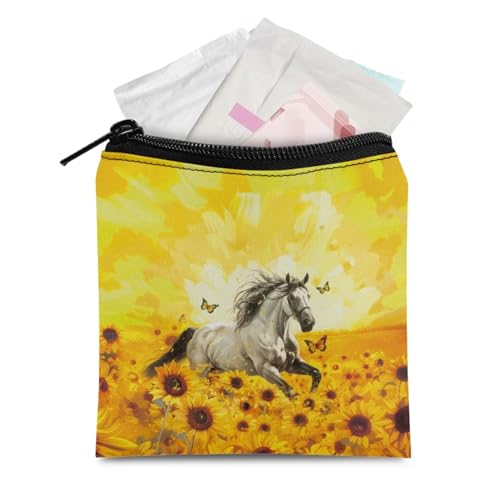 TOADDMOS Sunflower Horse 1 Packung Damenbinden Aufbewahrungstasche Periode Bag Feminine Menstruationspad Tamponhalter für Geldbörse tragbar Frauen Mädchen Geschenke von TOADDMOS