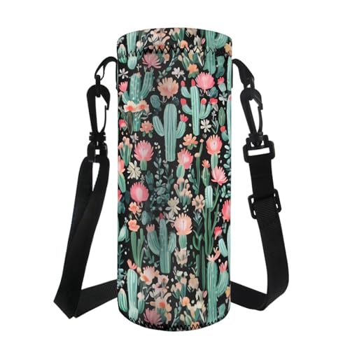 TOADDMOS Tragetasche für Wasserflaschen, 750 ml, 1000 ml, Hundepfoten-Herz, Kordelzug, Neopren, Wasserflaschenhülle für Männer und Frauen, Kaktusblüte, Taschen-Organizer von TOADDMOS