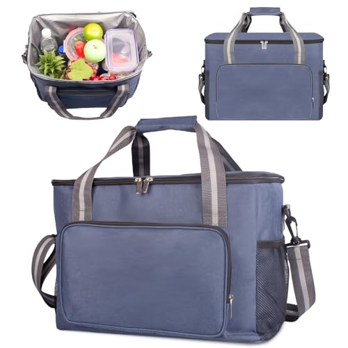 TOATELU 24L Kühltasche, Faltbar Lunchtasche mit Reißverschluss, Thermotasche, Auslaufsicher & Wasserdicht Isoliertasche, Picknicktasche für Picknick, Camping, BBQ(Navy Blau) von TOATELU