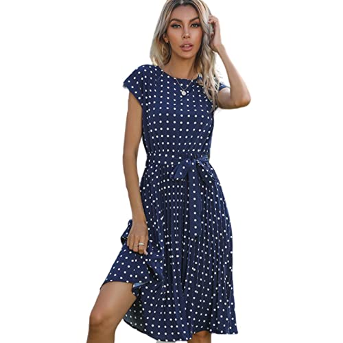 TOBILE Kleid Chiffon Damen Strand Sommerkleid Kurzarm Polka Dot Print Vestido A-Linie Blumen Elegant Hohe Taille Falten Freizeit Midi Kleider - Marineblau, Xl TOBILE Kleid Chiffon Damen Strand Sommerkleid Kurzarm Polka Dot Print Vestido A-Linie Blumen Elegant Hohe Taille Falten Freizeit Midi Kleider - Marineblau, Xl von TOBILE