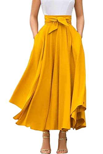 TOBILE Rock Damen Frauen Plissierte Maxiröcke Lady Elegante Abendparty Hoher Taille A-line-Rock Plus Size-Yellow,m TOBILE Rock Damen Frauen Plissierte Maxiröcke Lady Elegante Abendparty Hoher Taille A-line-Rock Plus Size-Yellow,m von TOBILE