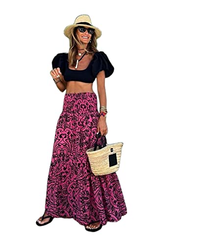 TOBILE Rock Damen Hohe Taille Langdruck Gedruckte A-Linie-Rock Blumenrock Frauen Lässig Beach Boho Elastic Taille Holiday Maxiröcke-Purple,m TOBILE Rock Damen Hohe Taille Langdruck Gedruckte A-Linie-Rock Blumenrock Frauen Lässig Beach Boho Elastic Taille Holiday Maxiröcke-Purple,m von TOBILE