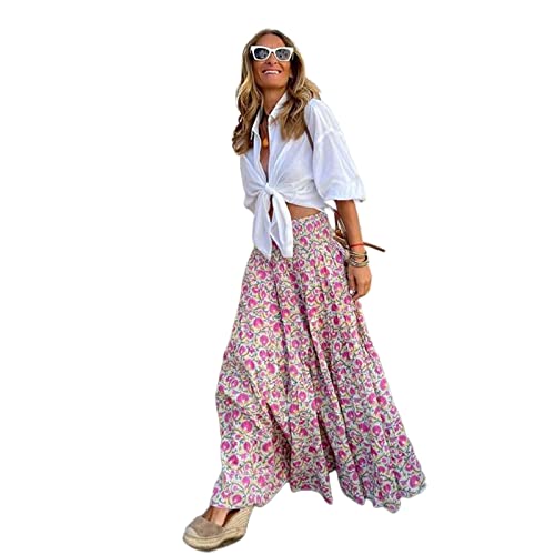 TOBILE Rock Damen Hohe Taille Langdruck Gedruckte A-Linie-Rock Blumenrock Frauen Lässig Beach Boho Elastic Taille Holiday Maxiröcke-pink,s TOBILE Rock Damen Hohe Taille Langdruck Gedruckte A-Linie-Rock Blumenrock Frauen Lässig Beach Boho Elastic Taille Holiday Maxiröcke-pink,s von TOBILE