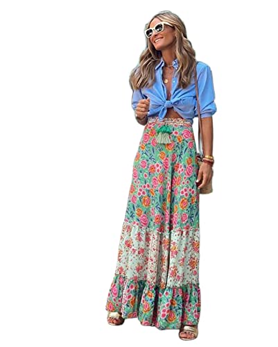 TOBILE Rock Damen Sommer Langer Patchwork-Druck A-line Blumenrock Frauen Lässig Strand Weiblich Boho Elastic Taille Holiday Maxiröcke-Army Green,m TOBILE Rock Damen Sommer Langer Patchwork-Druck A-line Blumenrock Frauen Lässig Strand Weiblich Boho Elastic Taille Holiday Maxiröcke-Army Green,m von TOBILE