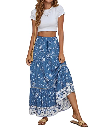 TOBILE Rock Damen Sommer Langer Patchwork-Druck A-line Blumenrock Frauen Lässig Strand Weiblich Boho Elastic Taille Holiday Maxiröcke-royal Blue,l TOBILE Rock Damen Sommer Langer Patchwork-Druck A-line Blumenrock Frauen Lässig Strand Weiblich Boho Elastic Taille Holiday Maxiröcke-royal Blue,l von TOBILE