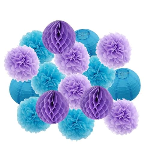 Set Papier Laternen, Runde Papier Laterne Weiße Babytaufe DIY Marineblau Tissue Pompom Hochzeit Valentinstag Dekoration(Lila Blau Set,6inch) von TODHASBOP