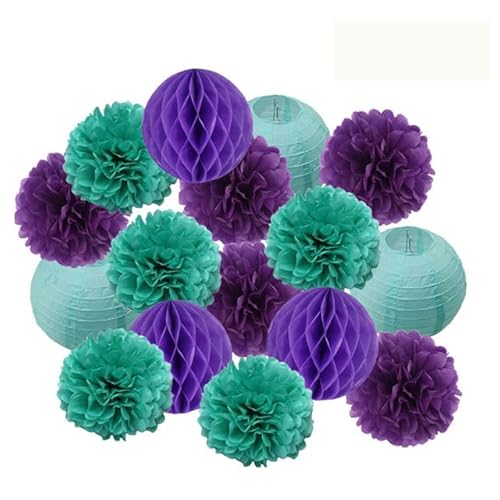 Set Papier Laternen, Runde Papier Laterne Weiße Babytaufe DIY Marineblau Tissue Pompom Hochzeit Valentinstag Dekoration(Lila Mint Set,6inch) von TODHASBOP