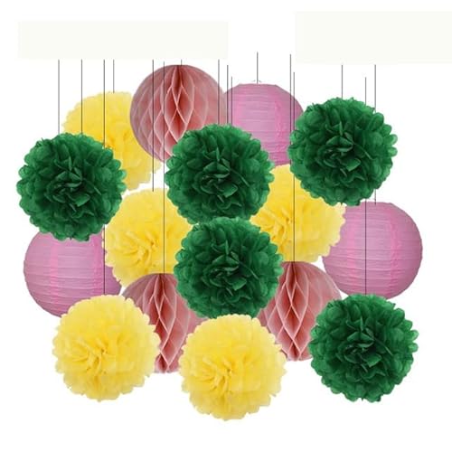 Set Papier Laternen, Runde Papier Laterne Weiße Babytaufe DIY Marineblau Tissue Pompom Hochzeit Valentinstag Dekoration(Pink Green Yellow,8inch) von TODHASBOP