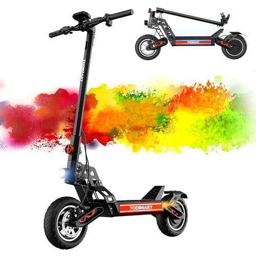 TODIMART S9 E Scooter, 48 V 20,8 Ah, 65-85 km Reichweite Elektroscooter mit 10 Zoll Reifen Offroad, 150 kg Tragkraft für Erwachsene, Doppelte Federung (Key Start) von TODIMART