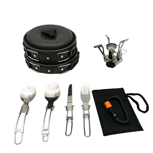 TOGEVAL 1 Satz Camping-pfannen-Set Koch Utensilien Campingkochen Camping-kochgeschirr-Set Outdoor-kochherd Outdoor-campingtopf Outdoor-kochgeschirr Camping Pfanne Aluminiumlegierung Black von TOGEVAL