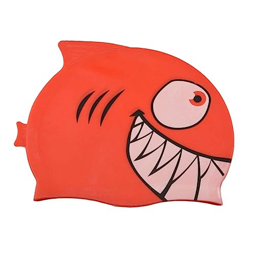 TOGEVAL Elastischer Silikon Schwimmhut Für Kinder Fischform Cartoon Haifisch Design Wasserdicht Ideal Für Schwimmunterricht Und Freizeit Farbe Rot Leicht Und Komfortabel Zu Tragen von TOGEVAL