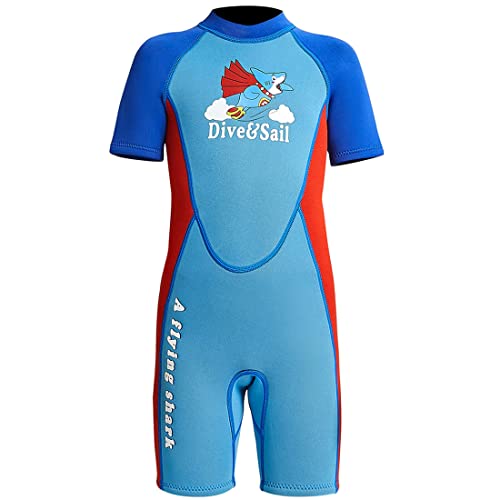 Kinder Neoprenanzug Mädchen Jungen Kurzarm Wäremehaltung UV-Schutz 2.5mm Neopren Tauchanzug Einteiliger kurzärmelig Badeanzug Reißverschluss warm Wetsuit Wassersport Blau S von TOKYMOON