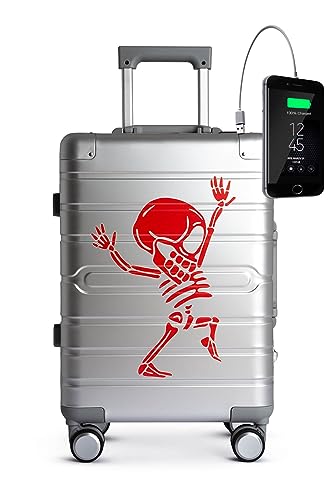 TOKYOTO Aluminium-Kabinenkoffer Silber mit USB Leicht Hartschale, Moderner Reisekoffer für Jugendliche und Erwachsene Doppelrollen TSA-Schloss 55x35x20 Trolley Handgepäck 55x40x20 cm Silver Skull TOKYOTO Aluminium-Kabinenkoffer Silber mit USB Leicht Hartschale, Moderner Reisekoffer für Jugendliche und Erwachsene Doppelrollen TSA-Schloss 55x35x20 Trolley Handgepäck 55x40x20 cm Silver Skull von TOKYOTO