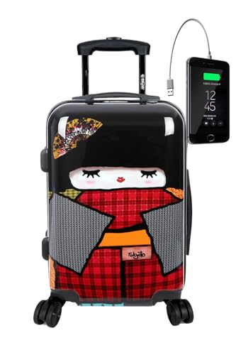 TOKYOTO Kinderkoffer Kinder-Trolley für Mädchen & Jungen 55x35x20 cm/Koffer Handgepäck Hartschalenkoffer, Reisekoffer klein, Reisetasche Kinder mit TSA-Schloss & USB-Anschluss Japan DOLL von TOKYOTO