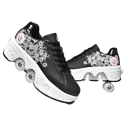 Schuhe mit Rollen fuir Madchen,Rollschuhe Kinder und Sneakers 2 in1, Deformed Roller Skates Jungen als Weihnachts- und Geburtstagsgeschenke (E, EU-34) von TOME.SKATES