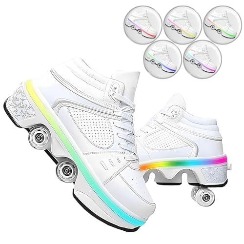 Schuhe mit Rollen fuir Madchen,Rollschuhe Kinder und Sneakers 2 in1, Deformed Roller Skates Jungen als Weihnachts- und Geburtstagsgeschenke (F, EU-37) von TOME.SKATES