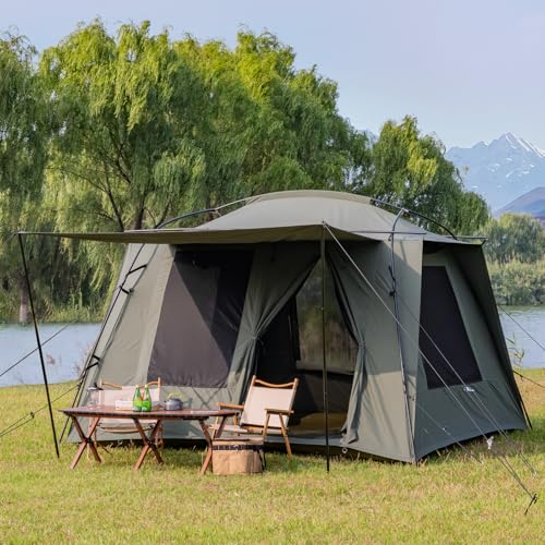 TOMOUNT Segeltuch-Zelt Glamping-Zelt mit Herdheber 4 Personen Zelt für Familien Camping 4 Jahreszeiten Zelt von TOMOUNT