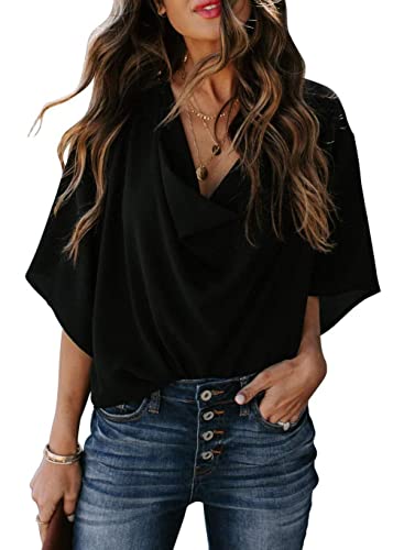 Bluse Damen, Chiffon-Bluse Für Damen Sommer Elegant Solide Wasserfallausschnitt Oberteile Modische Pullover Mit Fledermausärmeln Tunika-Oberteile Lässige Lockere Arbeitsblusen T-Shirts Für Damen Bluse Damen, Chiffon-Bluse Für Damen Sommer Elegant Solide Wasserfallausschnitt Oberteile Modische Pullover Mit Fledermausärmeln Tunika-Oberteile Lässige Lockere Arbeitsblusen T-Shirts Für Damen von TOMPPY