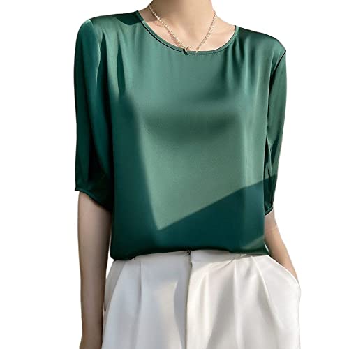 Bluse Damen,Damen-Bluse Aus Satin Sommer Elegant Schlicht Einfarbig Pullover Mit Rundhalsausschnitt Hemden Oberteile Modische Halbarm-Tunika-Oberteile Lässige Lockere Arbeitsblusen Seiden-T-Shirts Bluse Damen,Damen-Bluse Aus Satin Sommer Elegant Schlicht Einfarbig Pullover Mit Rundhalsausschnitt Hemden Oberteile Modische Halbarm-Tunika-Oberteile Lässige Lockere Arbeitsblusen Seiden-T-Shirts von TOMPPY