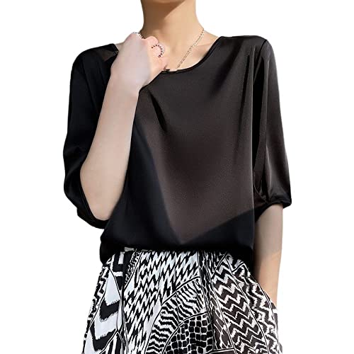 Bluse Damen,Damen-Bluse Aus Satin Sommer Elegant Schlicht Schlicht Rundhalspullover Hemden Oberteile Modisch Halbe Ärmel Tunika Oberteile Lässig Locker Arbeitsblusen Seiden-T-Shirts Für Damen Und Bluse Damen,Damen-Bluse Aus Satin Sommer Elegant Schlicht Schlicht Rundhalspullover Hemden Oberteile Modisch Halbe Ärmel Tunika Oberteile Lässig Locker Arbeitsblusen Seiden-T-Shirts Für Damen Und von TOMPPY